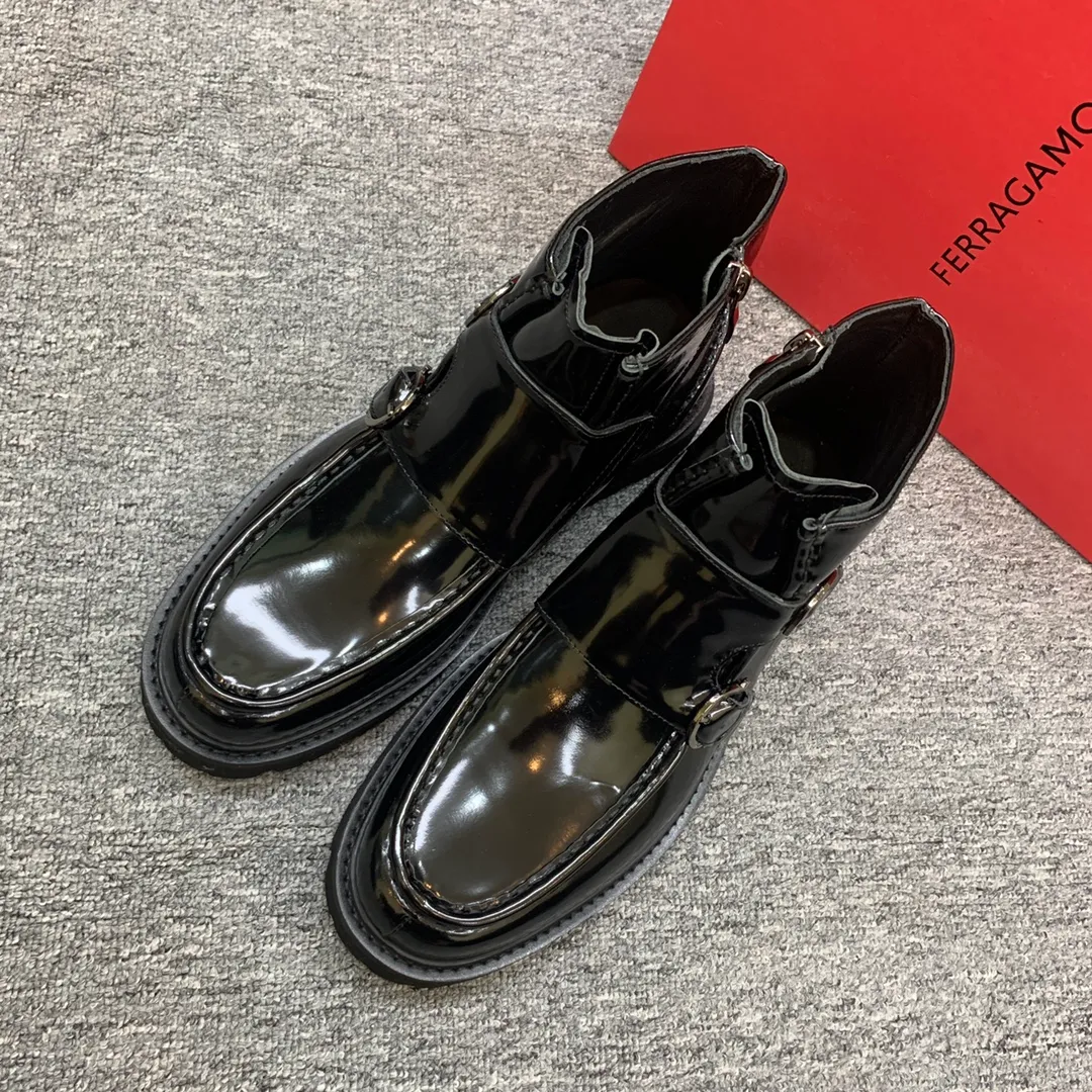 Men's shoes 💰960 🎁🎁🎁😈[Ferragamo] Men's high-top boots, the latest hot style, 1:1 original purchase quality, top quality, imported cowhide for the uppers, imported cowhide for the lining and feet, with original lightweight foam outsole, matching code 39-44, (38, 45 custom-made, non-refundable)